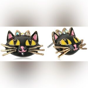 Betsey Johnson Kitty Cat Rhinestone Pierced Stud Earrings